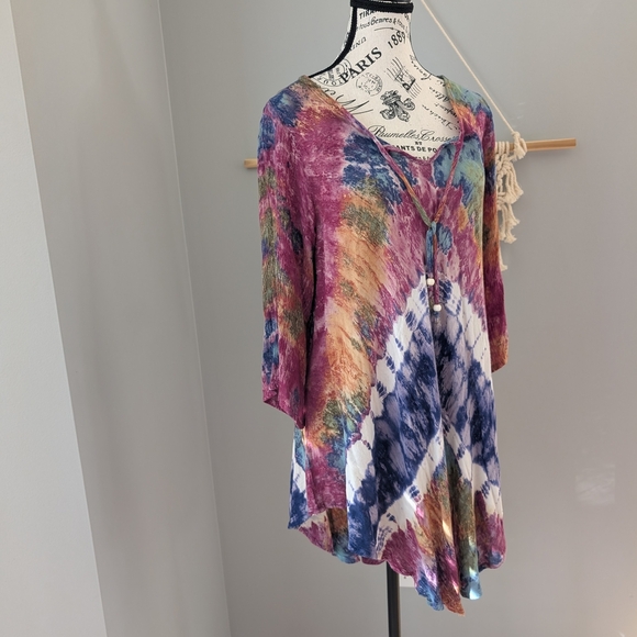2/$20 Multicolor Tie-Dye Women's Top Boho Small Medium Tunic - Picture 2 of 6
